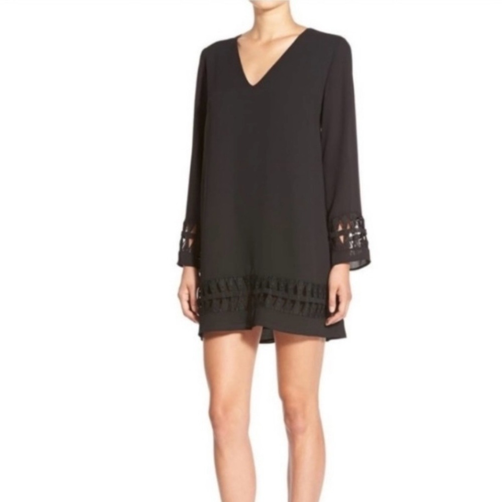 Astr Crochet Black Shift Mini Dress